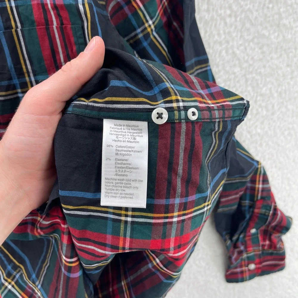 J Crew Shirt Mens XL Blue Red Slim OCBD Pinpoint Oxford Tartan Preppy Luxury